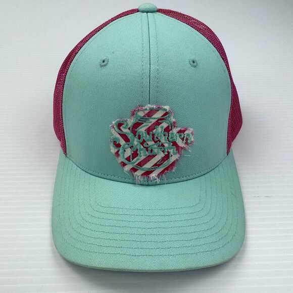 Southern Charm Hat Trucker Cap Aqua Pink Mesh Snapback Distressed Patch OSFM - Picture 5 of 8